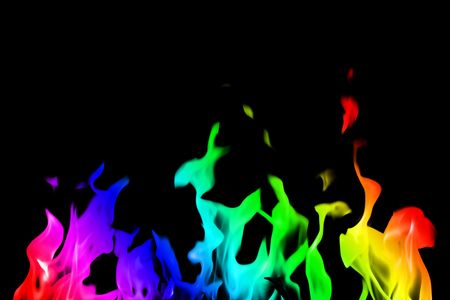 colored fire on black backgroundの写真素材