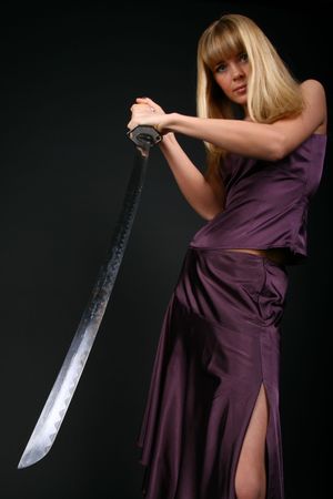 ninja girl try to stop aggression conflict enemyの写真素材