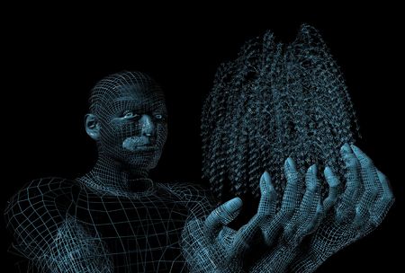 3d men grow tree abstract wireの写真素材