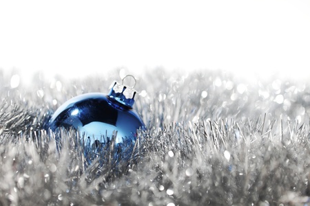 blue christmas ball on silver backgroundの写真素材