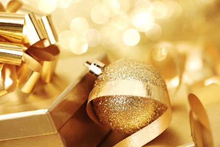 golden christmas background gifts ball