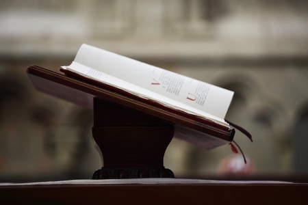 bible in church interior close upの写真素材