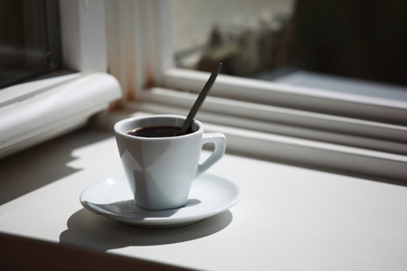 morning coffee on the window sillの写真素材