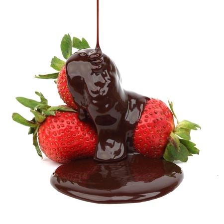 strawberry in chocolate  isolated on whiteの写真素材