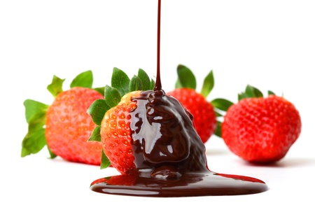 strawberry in chocolate  isolated on whiteの写真素材