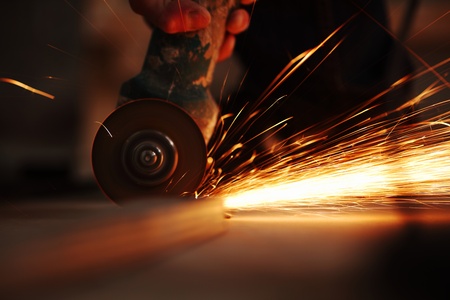 metal sawing close up sparks sprayの写真素材