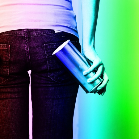  woman paints the wall of balonの写真素材