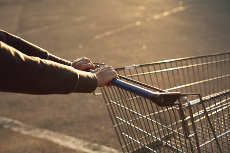 take cart in hands go shopingの写真素材