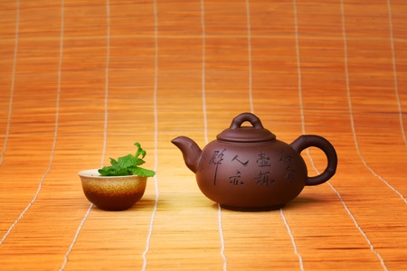 mint tea on china backgroundの写真素材