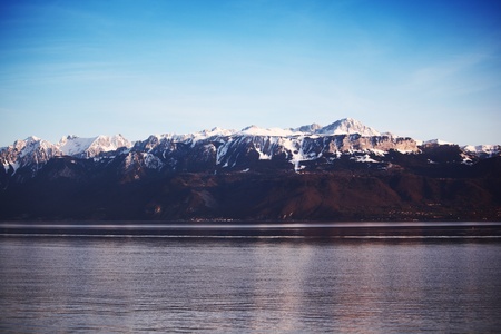 lake geneva landscape on sunriseの写真素材