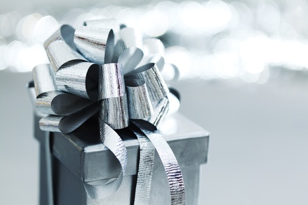 silver christmas gift macro close upの写真素材