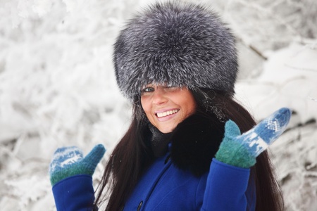 winter women close up portrait in frost forest