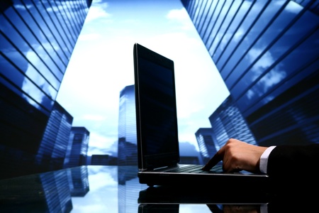 realtor cyber sales scrapers on backgroundの写真素材