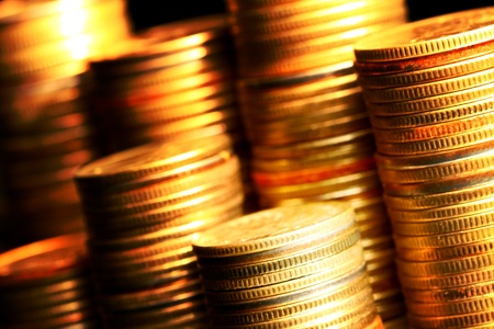 golden coins macro close upの写真素材