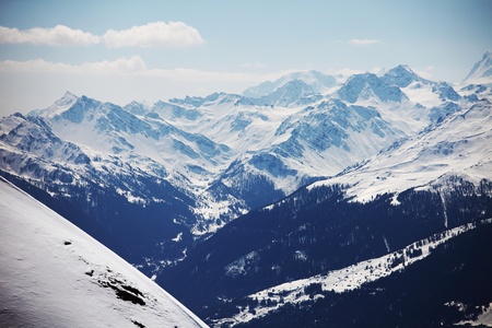 top of mountains in blue skyの写真素材