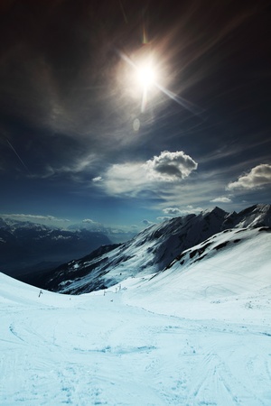 top of mountains in blue skyの写真素材