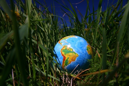 globe of planet earth in green grass の写真素材