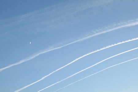 blue sky and airplane linesの写真素材