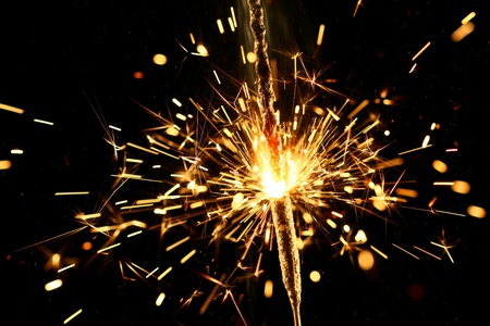 christmas sparkler firework flame on blackの写真素材