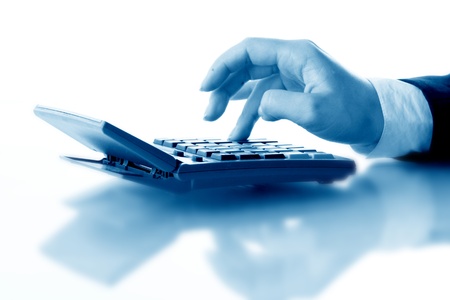 girl hand calculate on white background