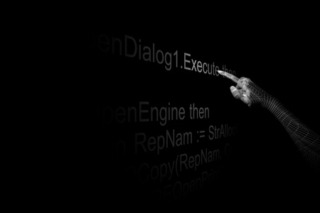 3d cyber hand execute program codeの写真素材