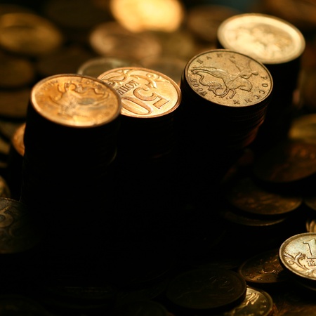 golden coins macro close up
