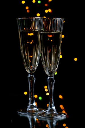 holiday card golden champagne and giftの写真素材