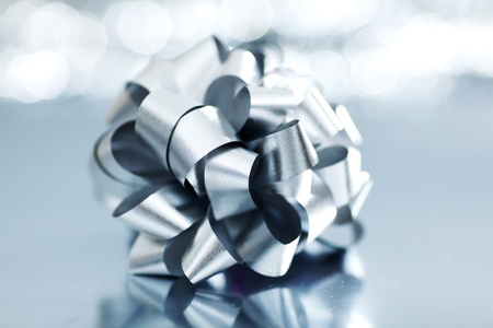 silver christmas gift macro close upの写真素材