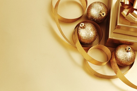 golden christmas background gifts ballの写真素材
