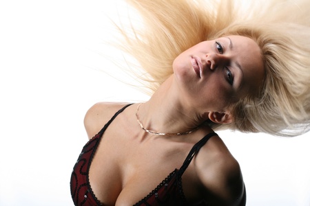 beautiful blond girl portret on whiteの写真素材