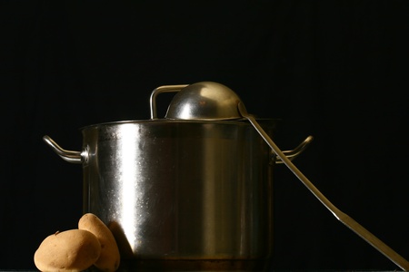 big pan and smoke on blackの写真素材