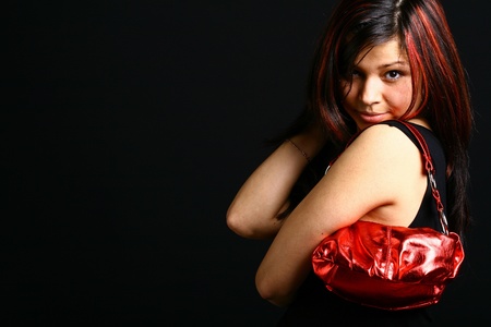 glamour beautiful girl go to the shoping on blackの写真素材