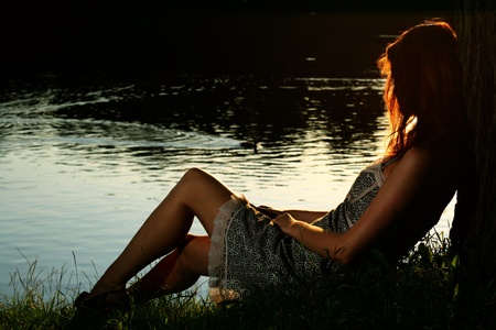 Beautiful girl in parkの写真素材