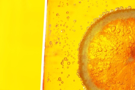 lemon slice in water bubblesの写真素材