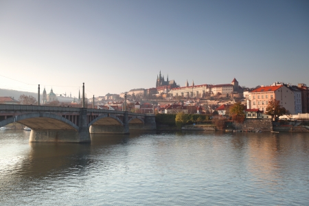 Panorama Karlov or Charles bridge in Prague in autumnの写真素材