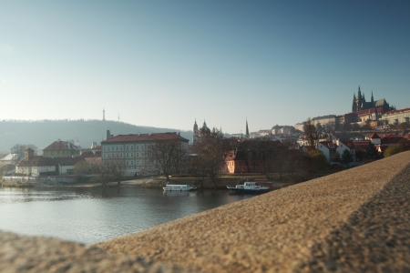 Panorama Karlov or Charles bridge in Prague in autumnのeditorial素材