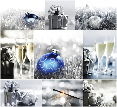 collage of silver christmas cardsの写真素材