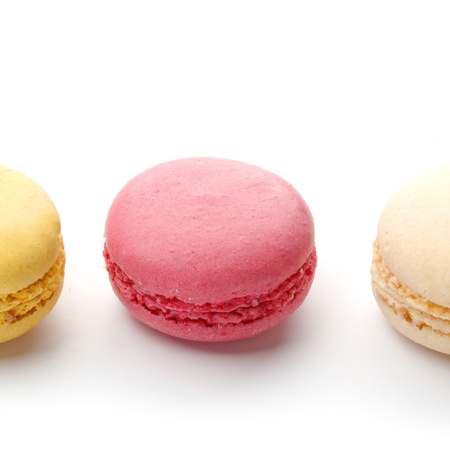 Colorful macaroons isolated on white backgroundの写真素材