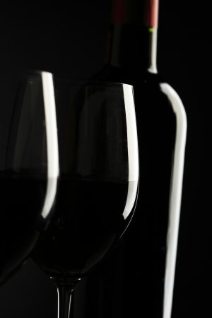 Red Wine Glass silhouette Black Backgroundの写真素材