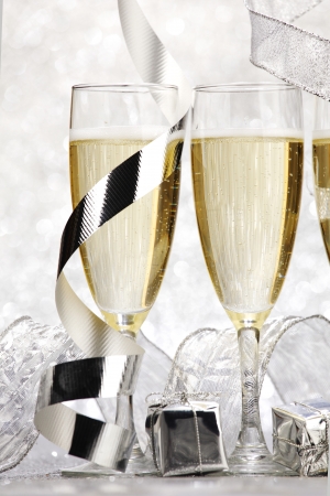 New year card with Champagne and decoration close-upの写真素材