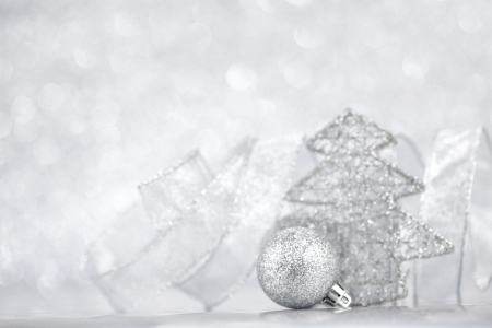 Christmas card with beautiful decoration on silver backgroundの写真素材