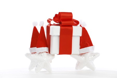 Santa Stars and gifts isolated on white の写真素材