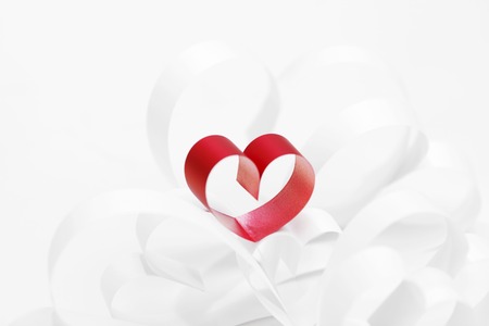 Red and white paper hearts composition, Valentines day conceptの写真素材