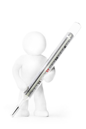 Plasticine man with thermometer isolated on white backgroundの写真素材
