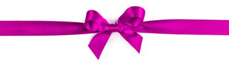 Elegant satin pink ribbon bow isolated on white backgroundの写真素材
