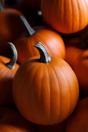 Whole orange pumpkins dark background thanksgiving or halloween stylish cardの写真素材