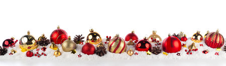 gold and red christmas balls long frame bannerの写真素材