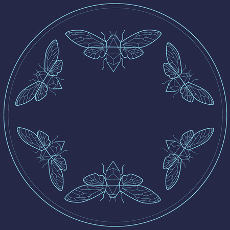 Vintage frame design with bugs. Flat line artのイラスト素材