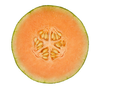 One sliced orange honeydew melon isolated in white 