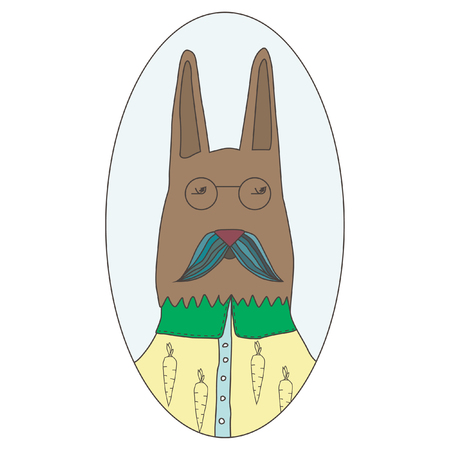 funny portrait of cute rabbit. Smart hare in a fashionable shirt. Isolated on white background in vector.のイラスト素材